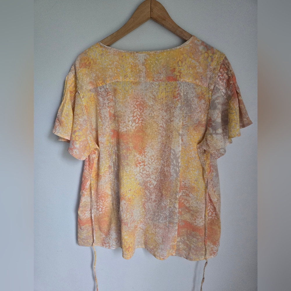 Vintage STYLE & CO. Orange and Yellow Flutter Sleeve Lightweight Blouse - Picture 7 of 8